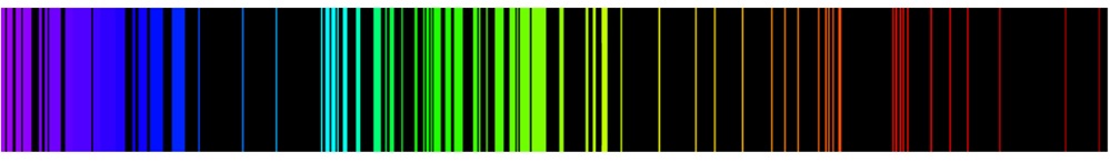 The emission line spectrum for iron.